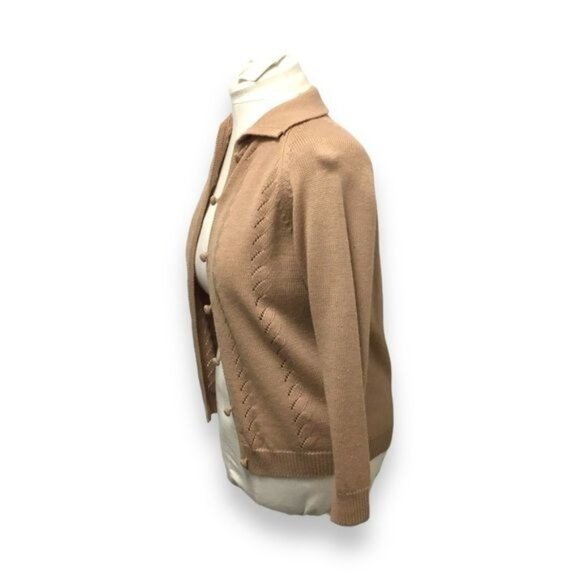 Su Lee Vintage 60s 100% Pure Wool Button Front Cardigan, Camel, size XL - Picture 2 of 5